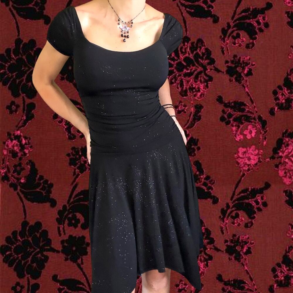 Y2K Gothic Balletcore Dress | Black Handkerchief Hem Mini